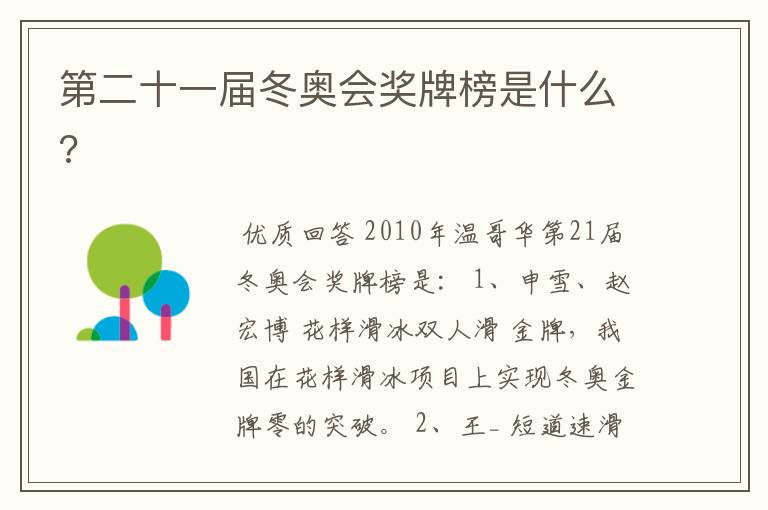 第二十一届冬奥会奖牌榜是什么?