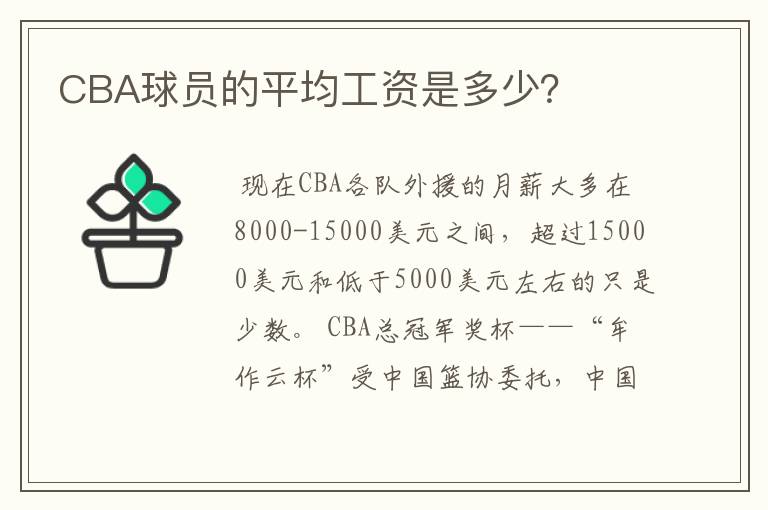 CBA球员的平均工资是多少？