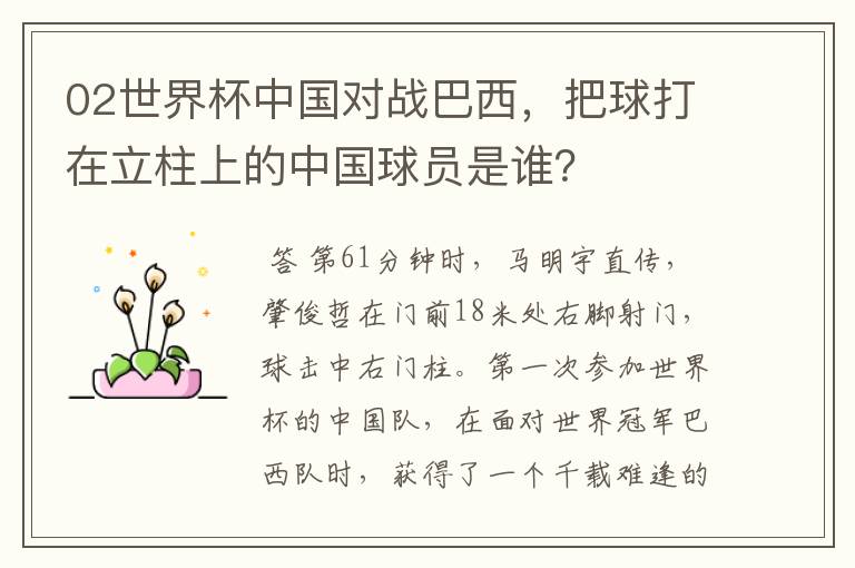 02世界杯中国对战巴西,把球打在立柱上的中国球员是谁?