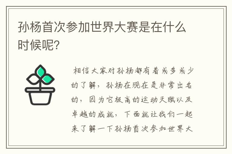 孙杨首次参加世界大赛是在什么时候呢?