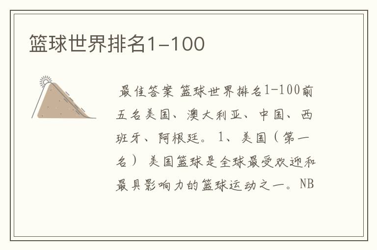 篮球世界排名1-100