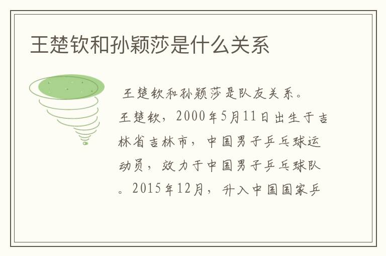 王楚钦和孙颖莎是什么关系