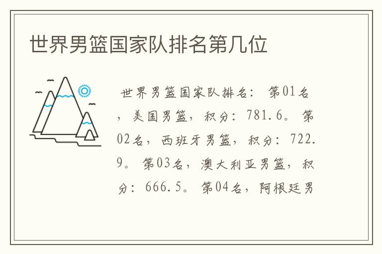 世界男篮国家队排名第几位