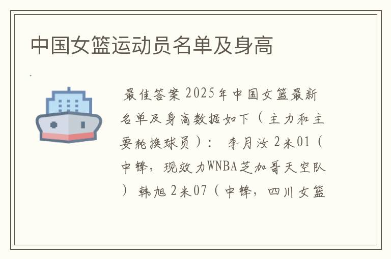 中国女篮运动员名单及身高