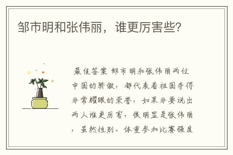 邹市明和张伟丽,谁更厉害些?