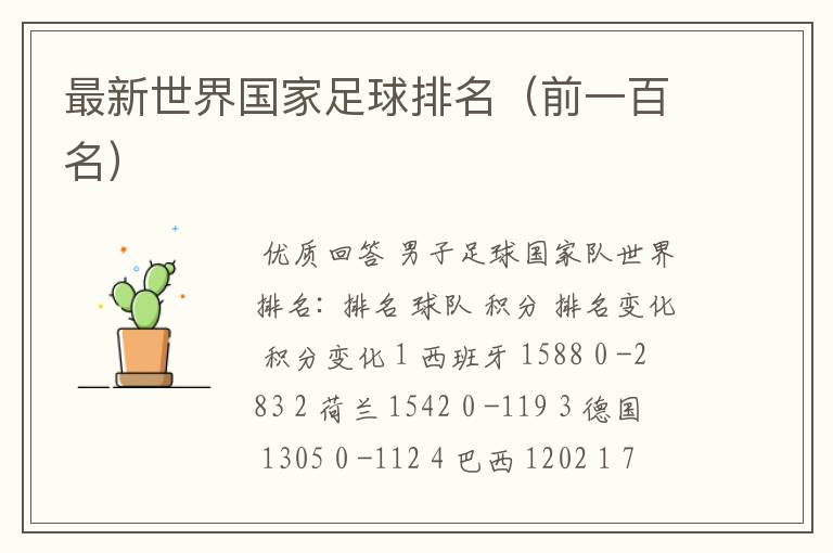 最新世界国家足球排名(前一百名)