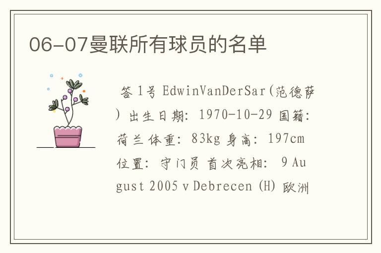 06-07曼联所有球员的名单