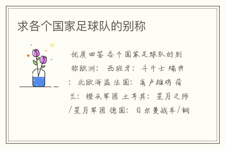 求各个国家足球队的别称
