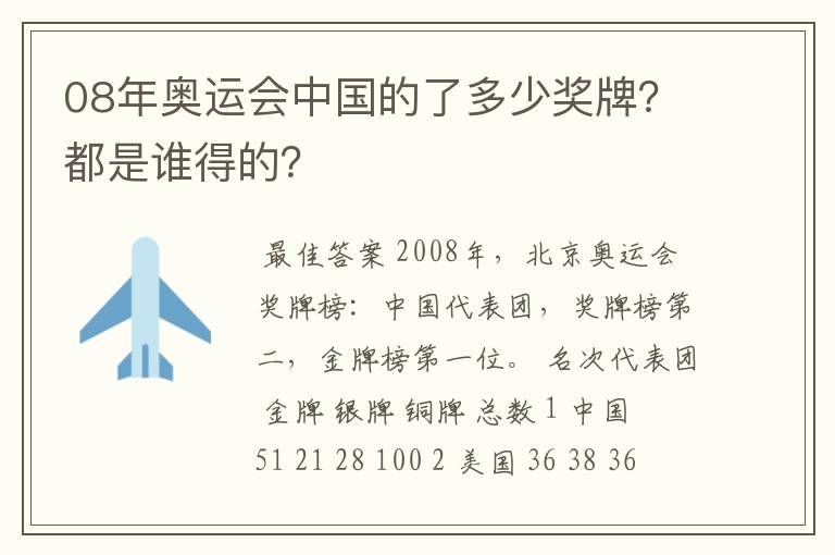08年奥运会中国的了多少奖牌?都是谁得的?