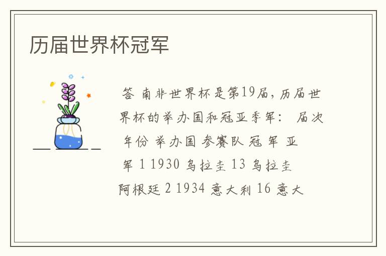 历届世界杯冠军