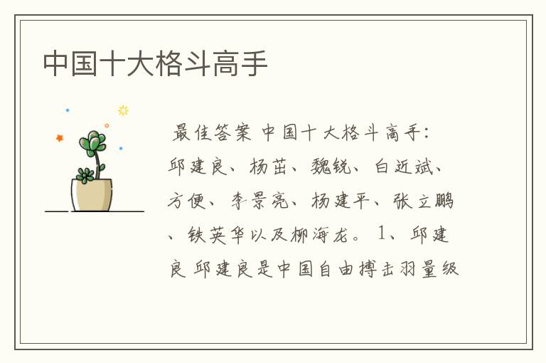 中国十大格斗高手