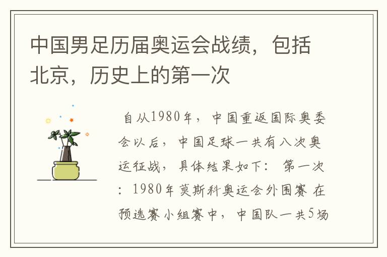 中国男足历届奥运会战绩,包括北京,历史上的第一次
