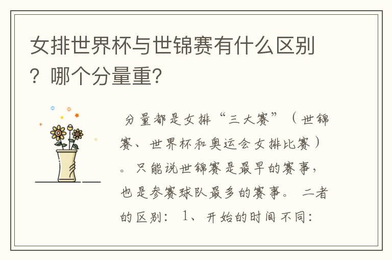 女排世界杯与世锦赛有什么区别？哪个分量重？