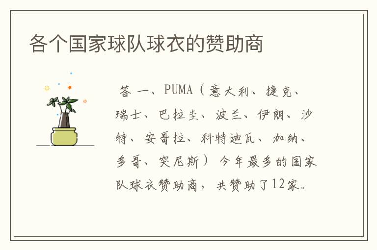 各个国家球队球衣的赞助商