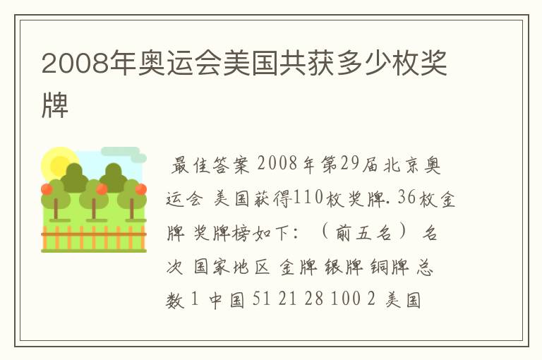 2008年奥运会美国共获多少枚奖牌