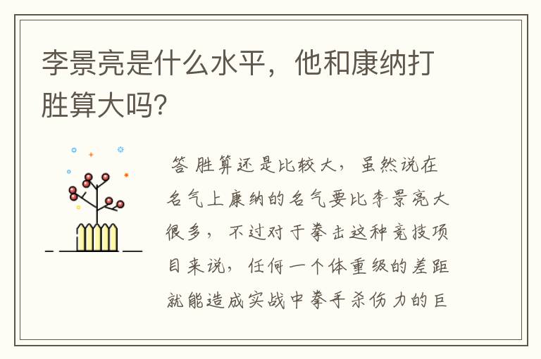 李景亮是什么水平，他和康纳打胜算大吗？