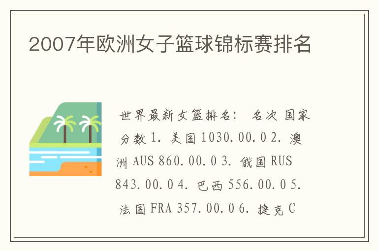 2007年欧洲女子篮球锦标赛排名