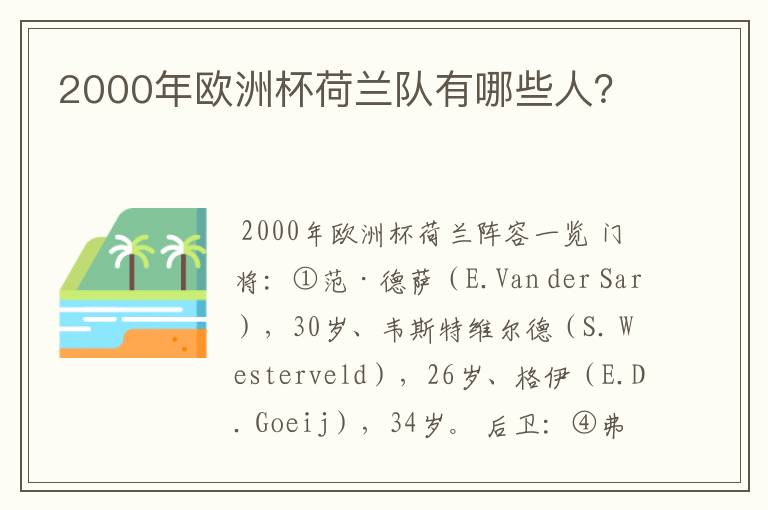 2000年欧洲杯荷兰队有哪些人？