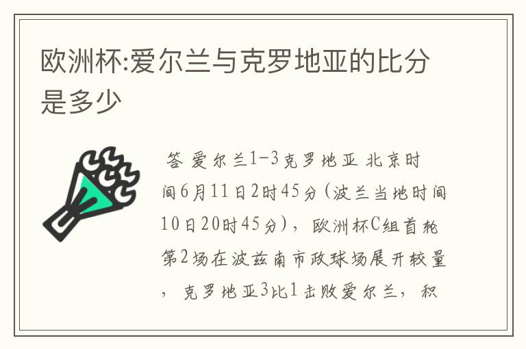 欧洲杯:爱尔兰与克罗地亚的比分是多少