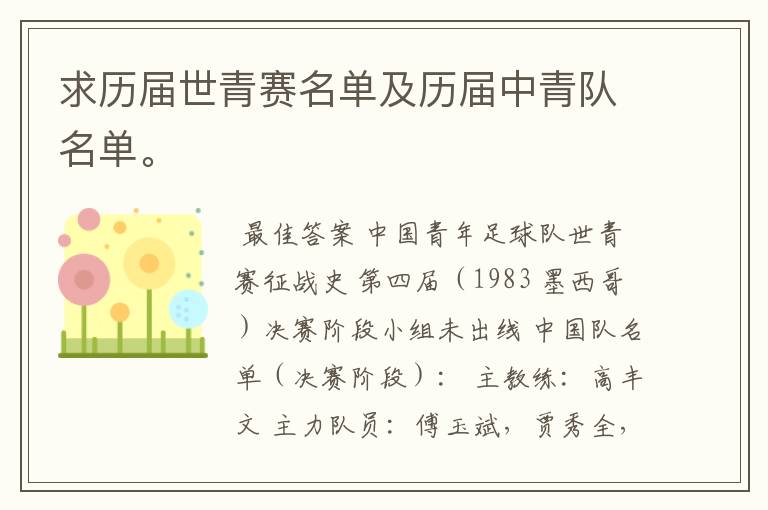 求历届世青赛名单及历届中青队名单。