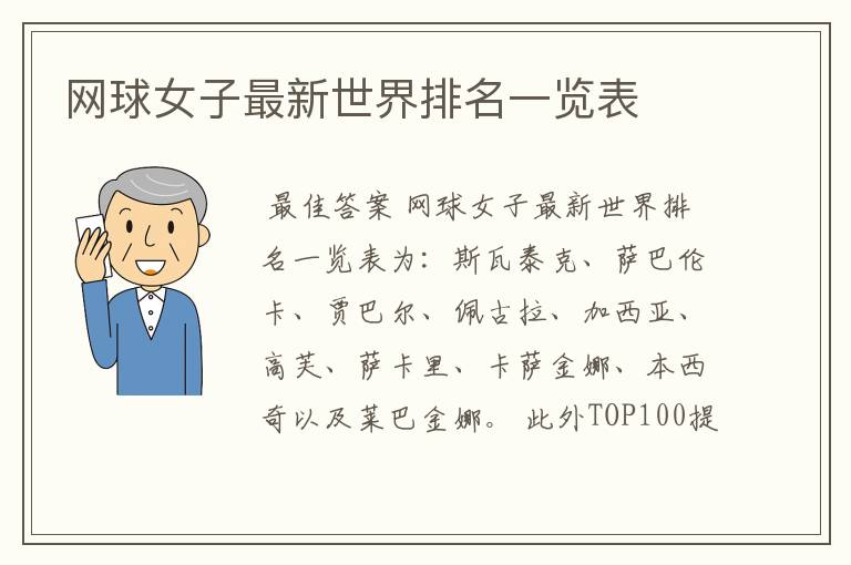 网球女子最新世界排名一览表