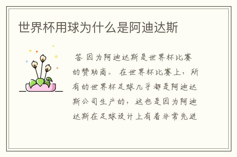 世界杯用球为什么是阿迪达斯