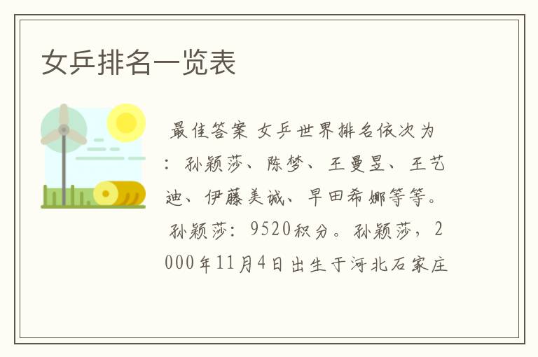 女乒排名一览表