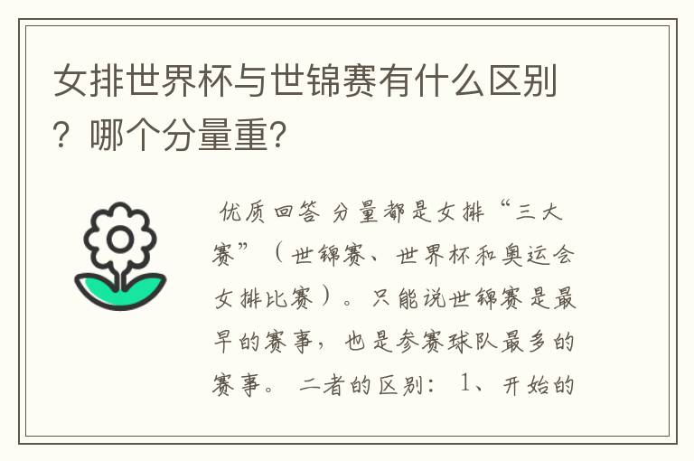 女排世界杯与世锦赛有什么区别？哪个分量重？