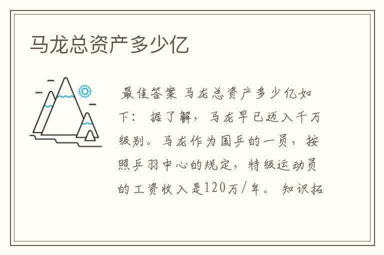马龙总资产多少亿