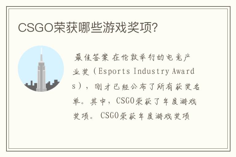 CSGO荣获哪些游戏奖项？