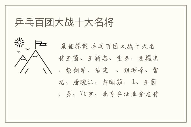 乒乓百团大战十大名将