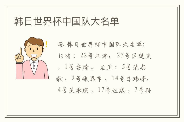 韩日世界杯中国队大名单
