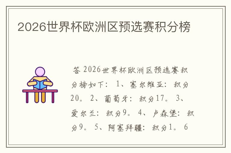 2026世界杯欧洲区预选赛积分榜