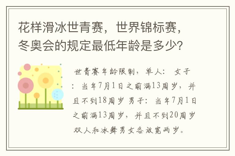 花样滑冰世青赛,世界锦标赛,冬奥会的规定最低年龄是多少?