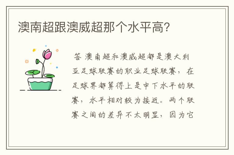 澳南超跟澳威超那个水平高?