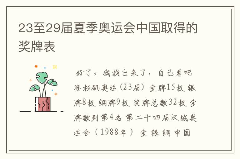 23至29届夏季奥运会中国取得的奖牌表