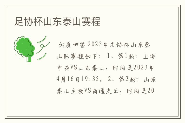 足协杯山东泰山赛程