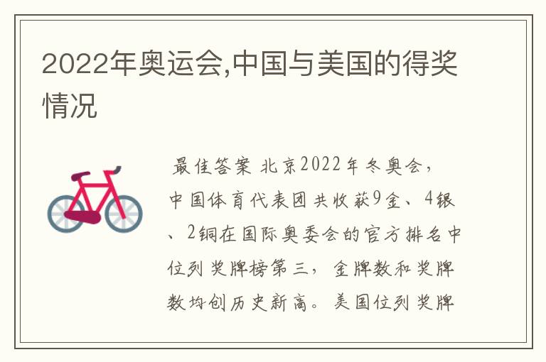 2022年奥运会,中国与美国的得奖情况