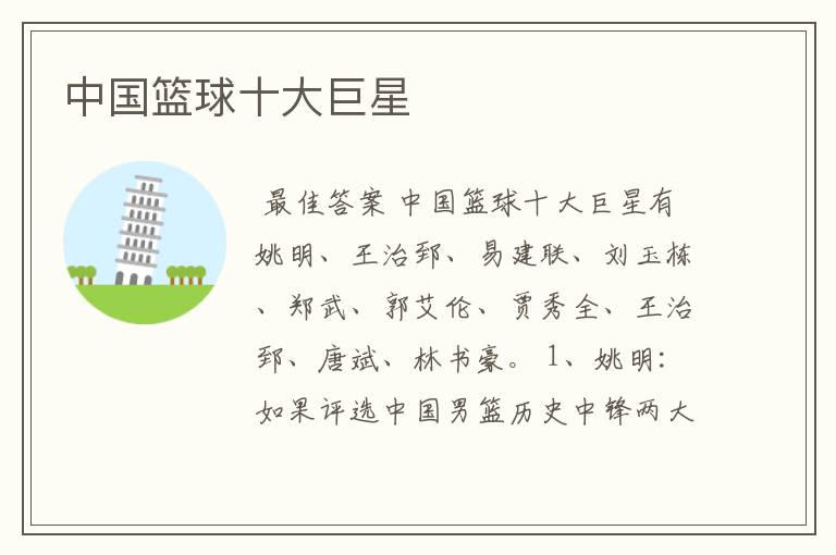 中国篮球十大巨星