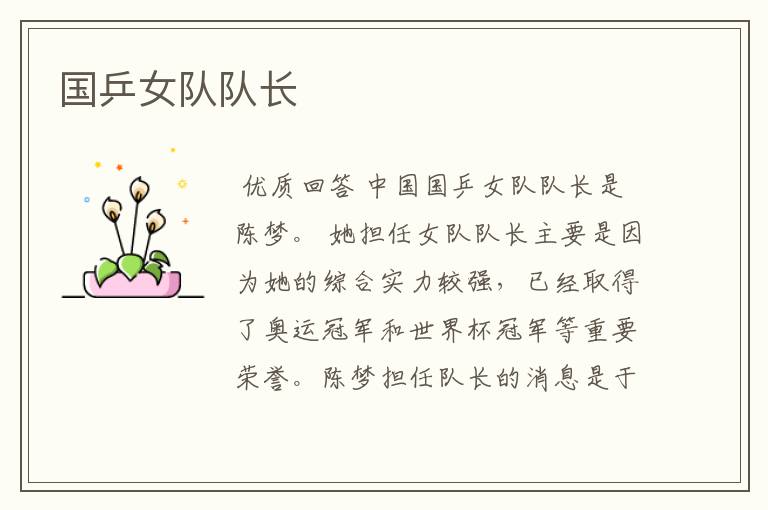 陈梦简介;国乒女队队长