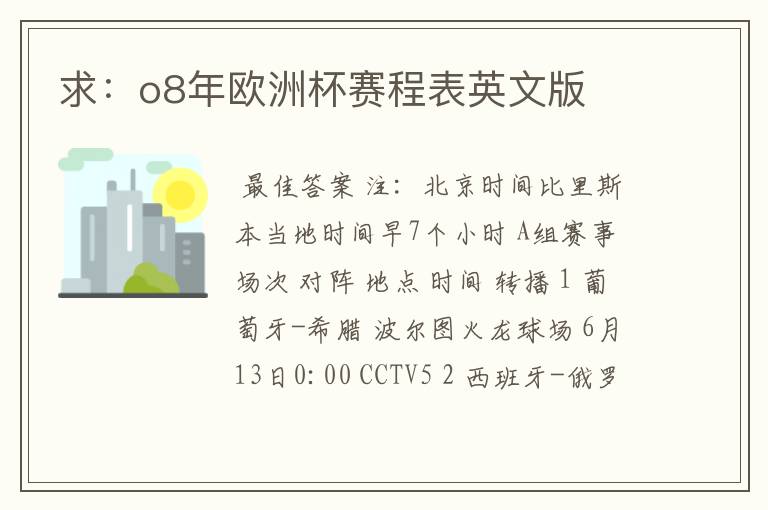 求:o8年欧洲杯赛程表英文版