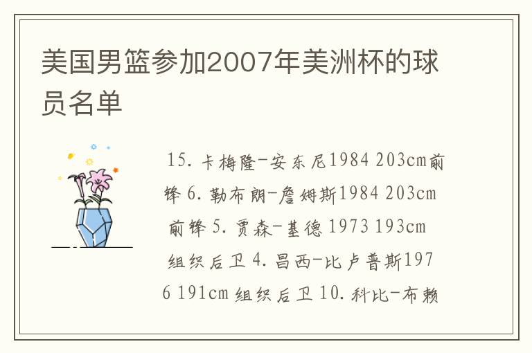 〔美洲杯冠军〕男篮美洲杯