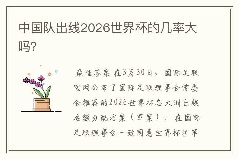 中国队出线2026世界杯的几率大吗?