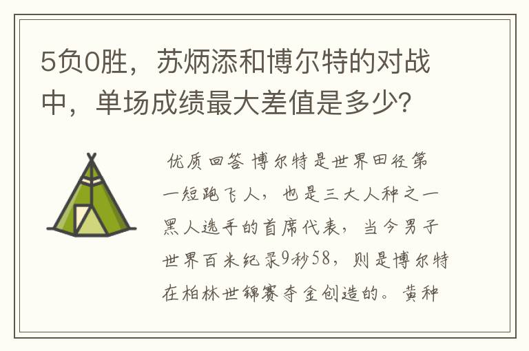 5负0胜,苏炳添和博尔特的对战中,单场成绩最大差值是多少?