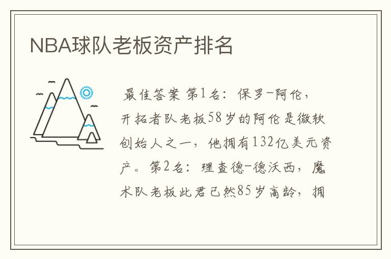 NBA球队老板资产排名
