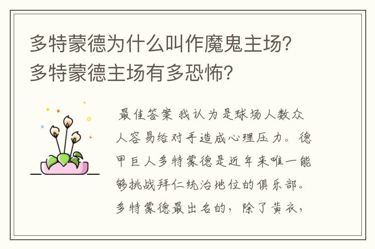 多特蒙德为什么叫作魔鬼主场?多特蒙德主场有多恐怖?