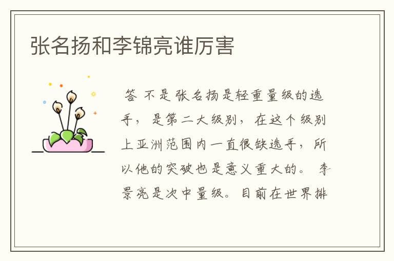张名扬和李锦亮谁厉害