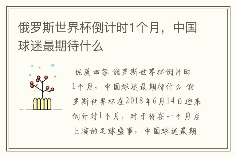 俄罗斯世界杯倒计时1个月,中国球迷最期待什么