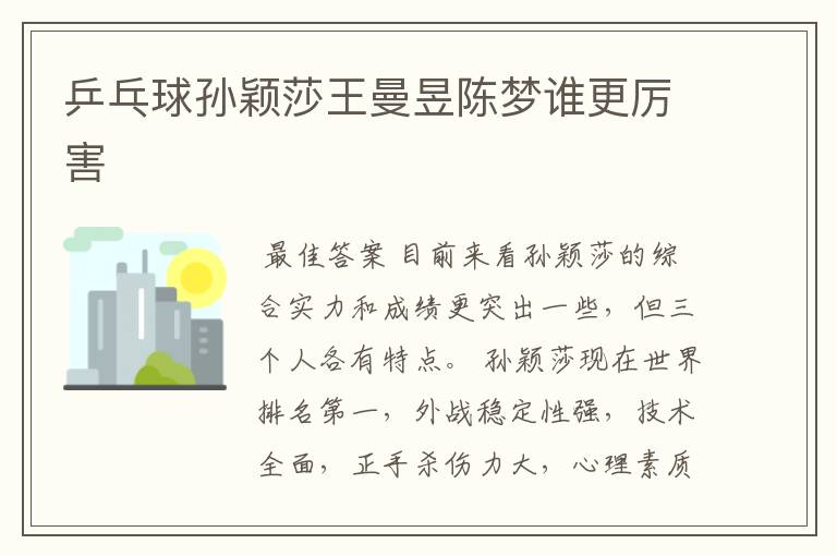 乒乓球孙颖莎王曼昱陈梦谁更厉害