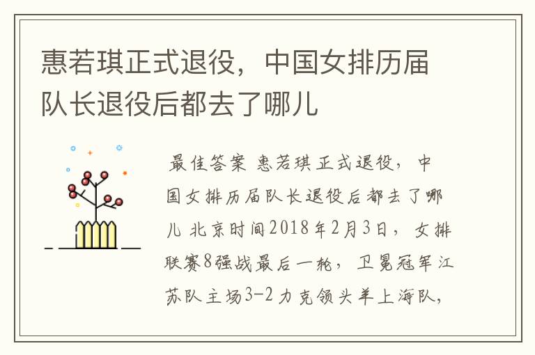 惠若琪正式退役，中国女排历届队长退役后都去了哪儿